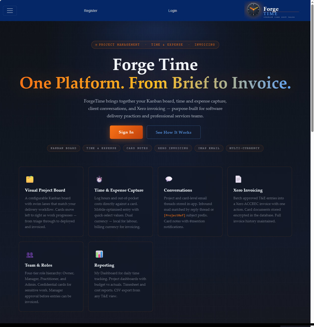 Forge Time application — example screen