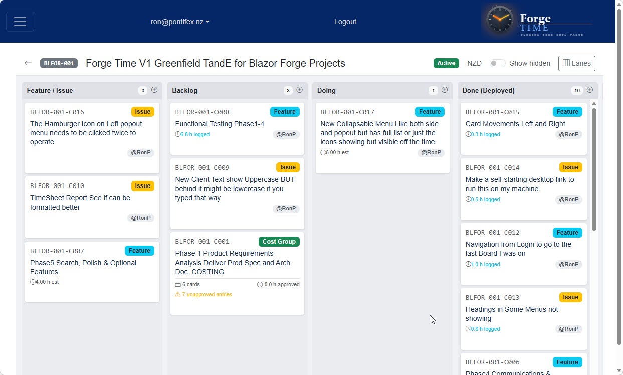Forge Time application screenshot